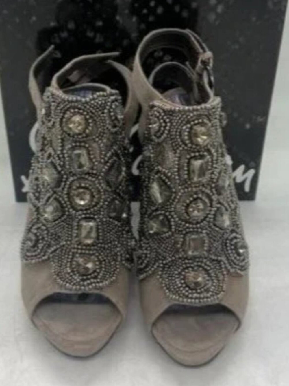 Sam Edelman Gray Ankle Strap High Heel Pumps Jeweled Stiletto's Size 6.5